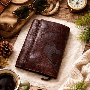 ELK Leather Geometric Travel Folio Wallet - Brown